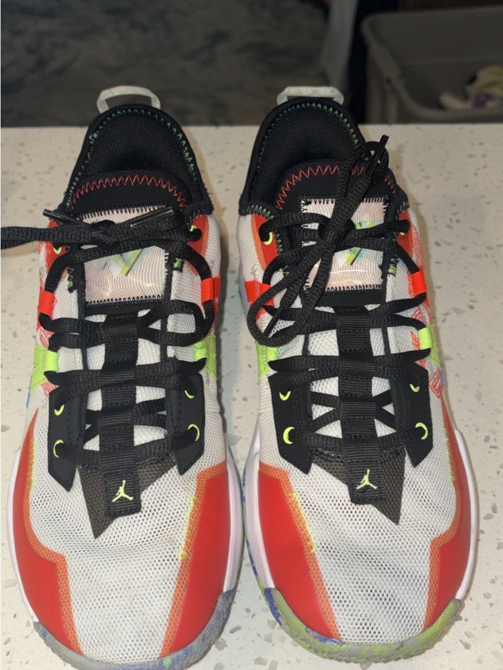 Jordan Womens White/Black/Red/Neon Green Athletic Sneakers
